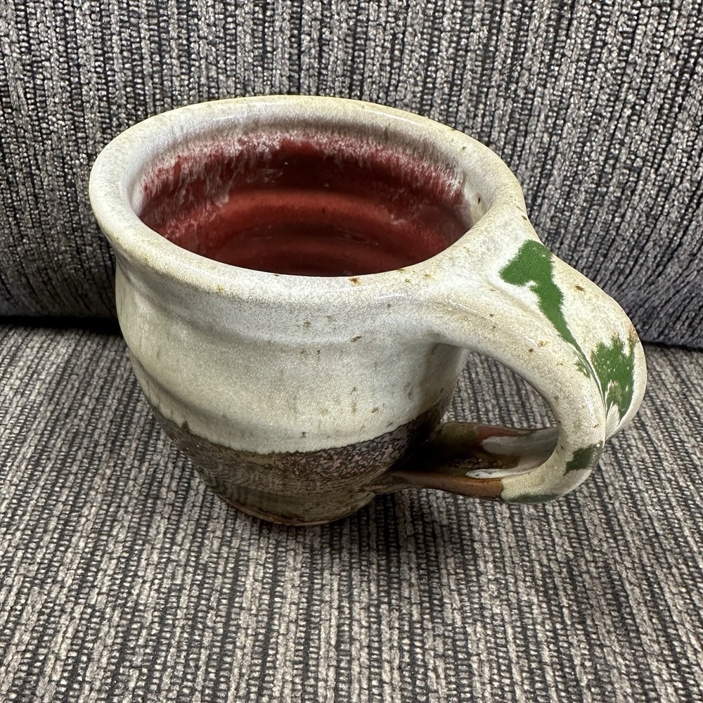 Handmade pottery mug Drip glaze Handle ceramic Stoneware Rustic Signed Coffee